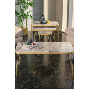Zigon Sehpa Kr Ve Orta Sehpa Kr Set Gold Efes Tel 1106 Beyaz Mermer