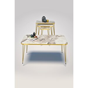 Zigon Sehpa Kr Ve Orta Sehpa Kr Set Gold Efes Tel 1106 Beyaz Mermer