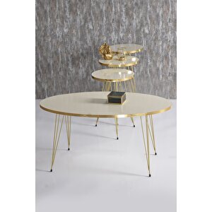 Zigon Sehpa Ve Orta Sehpa Elips Set Gold Krem Tel