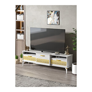 Tv Sehpası Tv Ünitesi 160 Cm Gold Beyaz Mistral 5072 Sarı