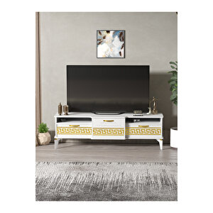 Tv Sehpası Tv Ünitesi 160 Cm Gold Beyaz Mistral 5072 Sarı