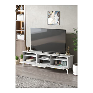 Tv Sehpası Tv Ünitesi 160 Cm Gold Beyaz Mistral 5072 Sarı