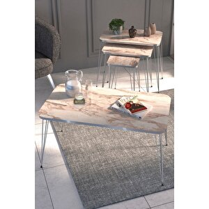 Zigon Sehpa Kr Ve Orta Sehpa Kr Set Gümüş Efes Tel Beyaz Mermer