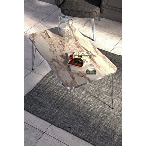 Zigon Sehpa Kr Ve Orta Sehpa Kr Set Gümüş Efes Tel Beyaz Mermer