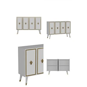 8177km-32dd Konsol,kahve Köşesi̇,ayakkabilik,ofi̇s Evrak Dolabi,mutfak Ki̇ler Dolabi,tv Üni̇tesi̇-BEYAZ-ALTIN