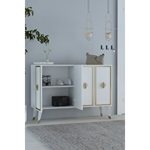 8177km-32dd Konsol,kahve Köşesi̇,ayakkabilik,ofi̇s Evrak Dolabi,mutfak Ki̇ler Dolabi,tv Üni̇tesi̇-BEYAZ-ALTIN