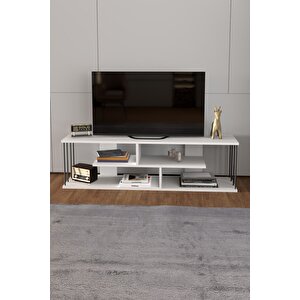 Tv Sehpası Tv Ünitesi Raflı 140 Cm Gzd Beyaz Beyaz