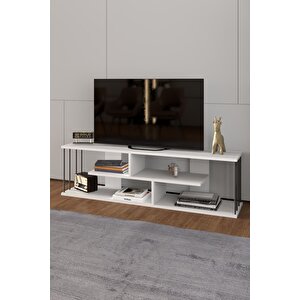 Tv Sehpası Tv Ünitesi Raflı 140 Cm Gzd Beyaz Beyaz