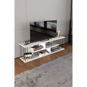 Tv Sehpası Tv Ünitesi Raflı 140 Cm Gzd Beyaz Beyaz
