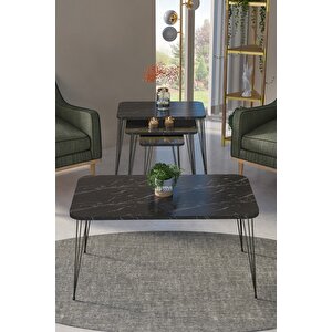 Zigon Sehpa Kr Ve Orta Sehpa Kr Set Siyah Ayak Bendir Tel 1104 Siyah Mermer Desenli