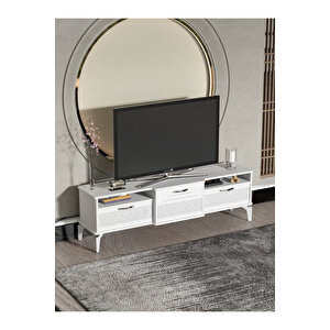 Tv Sehpası Tv Ünitesi 160 Cm Gümüş Beyaz Mistral 5073 Beyaz