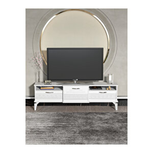 Tv Sehpası Tv Ünitesi 160 Cm Gümüş Beyaz Mistral 5073 Beyaz