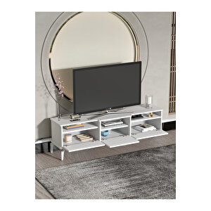 Tv Sehpası Tv Ünitesi 160 Cm Gümüş Beyaz Mistral 5073 Beyaz