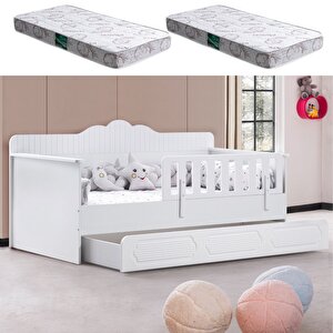Yavrulu Karyola, Flower Yavrulu Montessori Karyola - Beyaz + 2 Adet Comfort Yatak