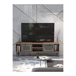 Tv Sehpası Tv Ünitesi Atlantik Çam Antrasit Gold 160 Cm Linya 5040 Kahverengi