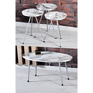 Zigon Sehpa Ve Orta Sehpa Elips Gümüş Metal Ayak Gümüş Efes Set Gümüş