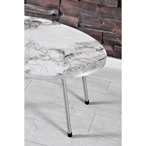 Zigon Sehpa Ve Orta Sehpa Elips Gümüş Metal Ayak Gümüş Efes Set Gümüş