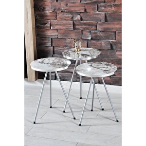 Zigon Sehpa Ve Orta Sehpa Elips Gümüş Metal Ayak Gümüş Efes Set