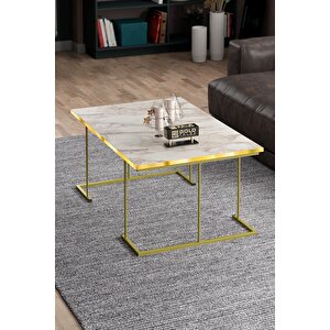 Orta Sehpa Ve Zigon Sehpa Solo Set Gold Efes Beyaz Mermer