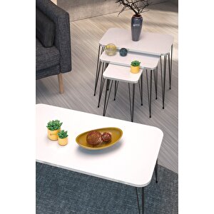 Zigon Sehpa Kr Ve Orta Sehpa Kr Set Siyah Ayak Beyaz Tel 1102 Beyaz