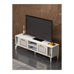 Tv Sehpası Tv Ünitesi Beyaz Gold 160 Cm Linya 5042 Sarı