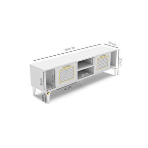 Tv Sehpası Tv Ünitesi Beyaz Gold 160 Cm Linya 5042 Sarı