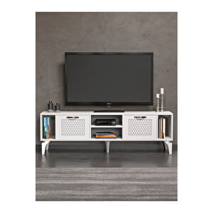 Tv Sehpası Tv Ünitesi Beyaz Gümüş 160 Cm Linya 5043 Gri