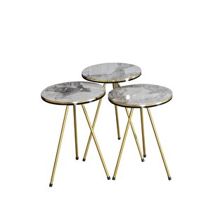 Zigon Sehpa Ve Orta Sehpa Kr Set Çift Gold Efes Metal