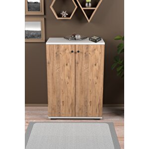 Ayakkabılık Çok Amaçlı Ayakkabı Dolabı 5 Raflı 2 Kapaklı Çam-beyaz Çam