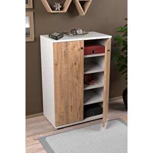 Ayakkabılık Çok Amaçlı Ayakkabı Dolabı 5 Raflı 2 Kapaklı Çam-beyaz Çam