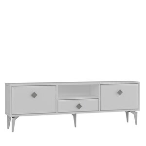 1304dropct-1 Tv Sehpasi BEYAZ-GÜMÜŞ KULP Beyaz-Gümüş