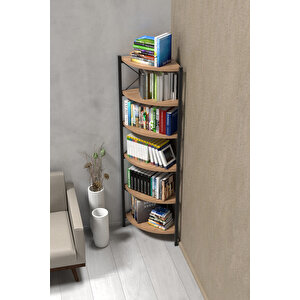 Kitaplık Çiçeklik 6 Raflı Ceviz Çok Amaçlı Stand Altı Bölmeli 160*30*43 Atlantik Çam