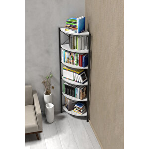 Kitaplık Çiçeklik 6 Raflı Beyaz Çok Amaçlı Stand Altı Bölmeli 160*30*43 Beyaz