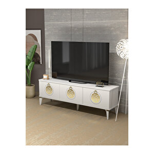 Tv Sehpası Tv Ünitesi Saraylı Beyaz Gold 5062 Beyaz