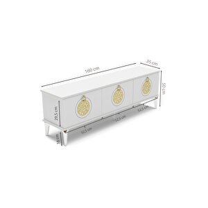 Tv Sehpası Tv Ünitesi Saraylı Beyaz Gold 5062 Beyaz