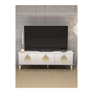 Tv Sehpası Tv Ünitesi Saraylı Beyaz Gold 5062 Beyaz
