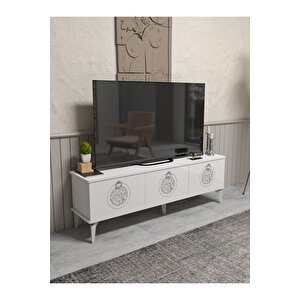 Tv Sehpası Tv Ünitesi Beyaz Gümüş 160 Cm Saraylı 5063