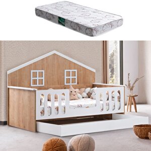 Yavrulu Karyola, Bello Yavrulu Montessori Yatak - Ceviz + 1 Adet Comfort Yatak