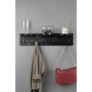 Askılık Duvar Elbise Askılığı Portmanto 80 Cm Bendir Siyah Mermer Desenli