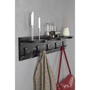 Askılık Duvar Elbise Askılığı Portmanto 80 Cm Bendir Siyah Mermer Desenli