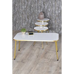 Zigon Sehpa Ve Orta Sehpa Kr Gold Metal Ayak Gold Beyaz Set Beyaz