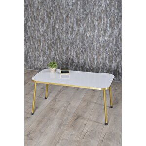 Zigon Sehpa Ve Orta Sehpa Kr Gold Metal Ayak Gold Beyaz Set Beyaz