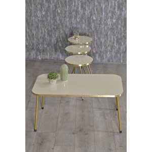 Zigon Sehpa Ve Orta Sehpa Kr Gold Metal Ayak Gold Krem Set Krem
