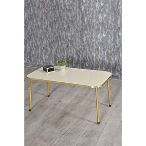 Zigon Sehpa Ve Orta Sehpa Kr Gold Metal Ayak Gold Krem Set Krem