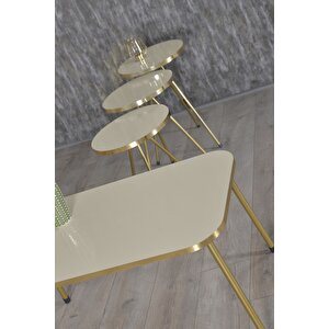 Zigon Sehpa Ve Orta Sehpa Kr Gold Metal Ayak Gold Krem Set