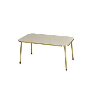 Zigon Sehpa Ve Orta Sehpa Kr Gold Metal Ayak Gold Krem Set