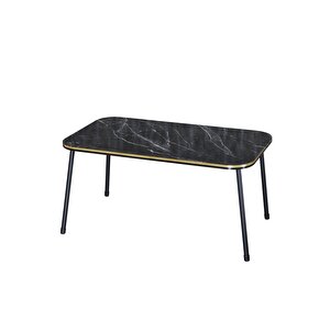 Zigon Sehpa Ve Orta Sehpa Kr Set Siyah Metal Ayak Çift Altın Bendir