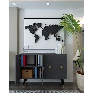 8163km-32dd Konsol,kahve Köşesi̇,ayakkabilik,ofi̇s Evrak Dolabi,mutfak Ki̇ler Dolabi,tv Üni̇tesi̇-ANTRASİT-ALTIN