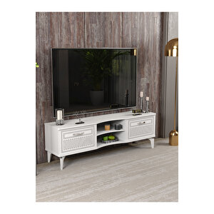 Tv Sehpası Tv Ünitesi Vera Beyaz Çizgili 5053 Beyaz