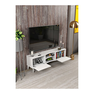 Tv Sehpası Tv Ünitesi Vera Beyaz Çizgili 5053